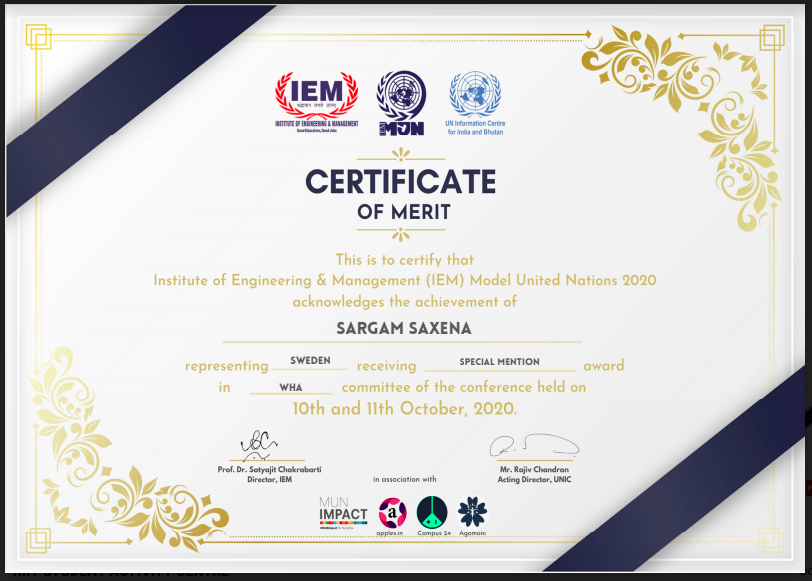 Members Of KIIT Model United Nations Win Awards In IEM MUN 2020 KIIT 